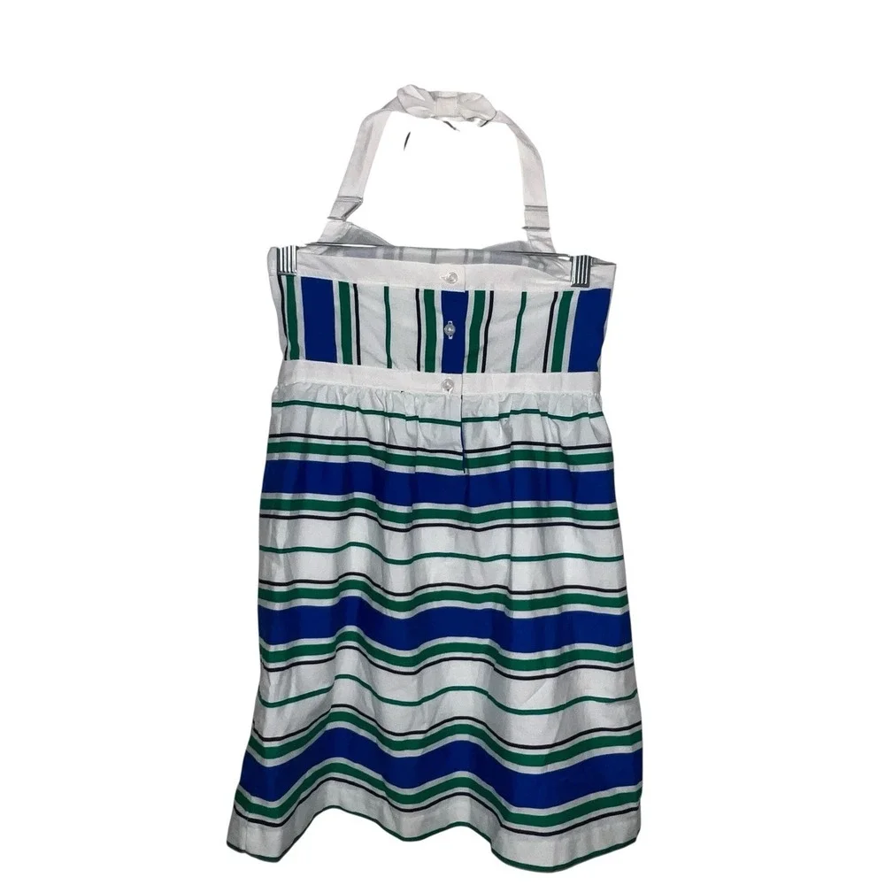 Janie And Jack Striped Poplin‎ Halter Dress Meadow Green Stripe Girls Size 5